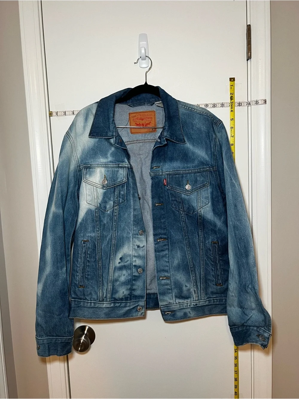 Levi's Faded Blue Distressed Denim Jacket Sturdy like New Button Details